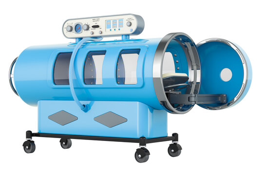 Blue hyperbaric chamber, 3D rendering isolated on transparent background