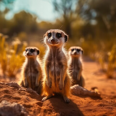 Fototapeta premium Meerkat in its Natural Habitat, Wildlife Photography, Generative AI