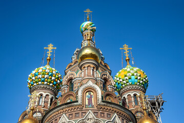 Fototapeta na wymiar Domes of the Cathedral of the Resurrection of Christ (Savior on Blood). Saint Petersburg