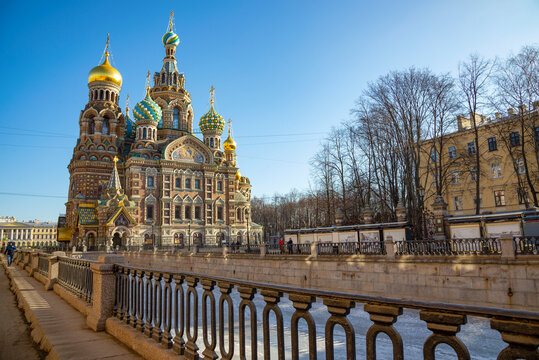 The ancient Cathedral of the Resurrection of Christ (Savior on Spilled Blood) on a spring evening. Saint-Petersburg
