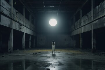 a pale undead faceless woman standing in the middle of a scene 