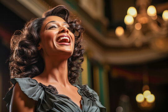 Opera diva, enchanting the audience with her graceful and powerful singing in the grand opera hall