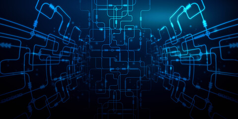 Fototapeta premium 2d illustration Abstract futuristic electronic circuit technology background