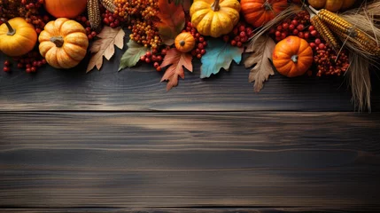 Poster Autumn Thanksgiving background autumn fruits and vegetables Happy Thanksgiving Day © PinkiePie