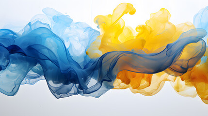 Vivid Chromatic Fusion: Blue and Yellow Explosion on Blank White
