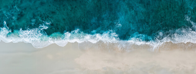 Top view aerial image from drone of an stunning beautiful sea landscape beach with turquoise water...