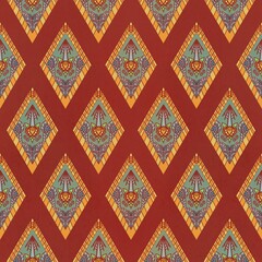 Ethnic vintage retro oriental geometric style seamless pattern. Abstract traditional folk. Ikat tropical texture textile background. Abstract hand drawing.