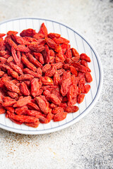 Goji berries delicious food supplement vegetable food healthy meal food snack on the table copy space food background rustic top view keto or paleo diet