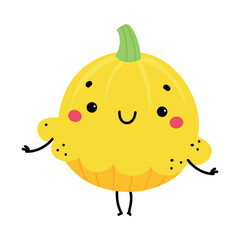 Funny Yellow Scallop Squash Vegetable Character with Cute Smiling Face Vector Illustration