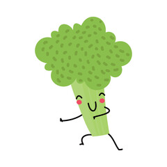 Funny Green Broccoli Vegetable Character Dancing with Cute Smiling Face Vector Illustration