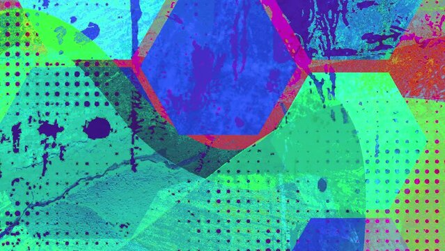 colorful grunge backround in modern street art style, abstract hexagonal pattern loop video