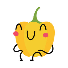 Funny Yellow Bell Pepper Vegetable Character Sitting with Cute Smiling Face Vector Illustration