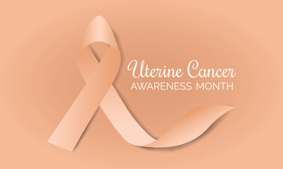 Banner with Uterine Cancer Awareness Realistic Ribbon. Awareness Month in September. Endometrial cancer and uterine sarcoma. 