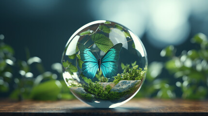 Concept Save the world save environment The world is in the grass of the green bokeh background