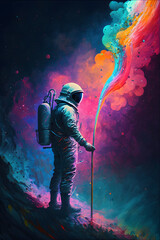 Obraz na płótnie Canvas Beautiful painting of an astronaut in a colorful galaxy in space. astronaut artwork. AI generated