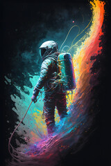 Obraz na płótnie Canvas Beautiful painting of an astronaut in a colorful galaxy in space. astronaut artwork. AI generated