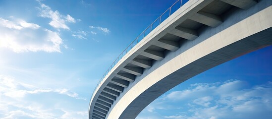 A photo of a bridge taken from a low angle with a blue sky in the background. represents civil engineering.