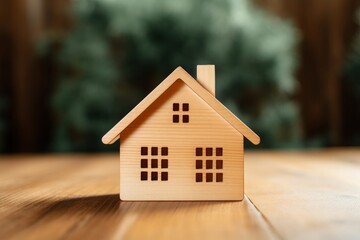 Obraz na płótnie Canvas Wooden house model on wood background, a symbol for construction , ecology, loan, mortgage, property or home, Generative AI 