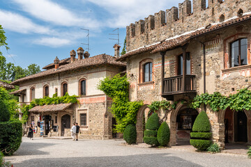 The picturesque village of Grazzano Visconti, entirely built in medieval style in 20th century,...