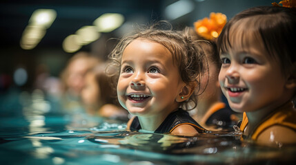 Children taking swimming lessons in a pool