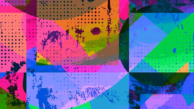 colorful grunge backround in modern street art style, abstract square shape pattern loop video