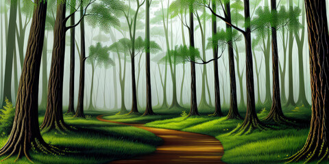 Landscape Illustration Trees Green Nature Forest For Background