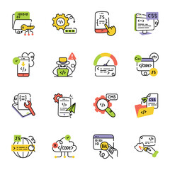 Collection of Coding Hand Drawn Icons 

