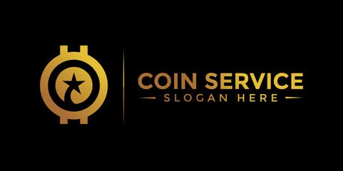 Coin service logo template. Vector Digital money. Block chain, finance symbol. Flat style vector illustration, Logotype financial company, logo vector coins and money.