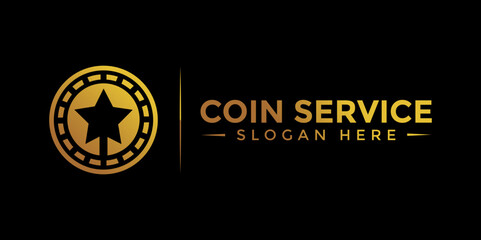 Coin service logo template. Vector Digital money. Block chain, finance symbol. Flat style vector illustration, Logotype financial company, logo vector coins and money.