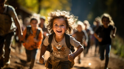 Vibrant scene of children from around the world engaging in sports