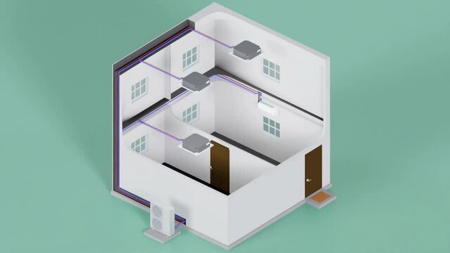multi system, air conditioning in the house from one outdoor unit. 3d render