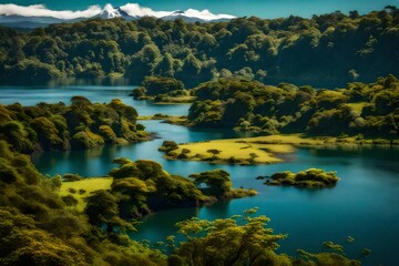 lake in the mountains and green forest generated by AI tool