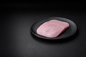 Delicious ham sliced with salt, spices and herbs