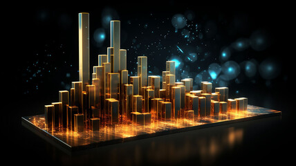 Metallix Gilded Cyberpunk Symphonies Holographic 3D Fintech Financial Charts with Metallic Gold Bars and Dynamic Graphs