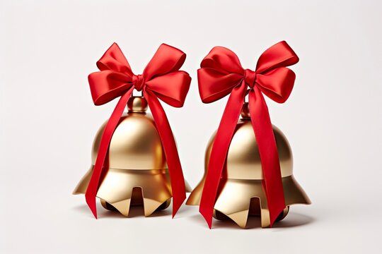 Christmas Bells with Red Bow and Ribbon. Festive Decoration with a Touch of Elegance and Charm: Generative AI
