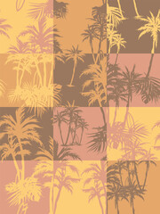 Palm tree on checkered background pattern surface