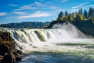 Discovering Willamette Falls: A Picturesque Waterfall in Oregon's Landscape (Aspect ratio specified as AR 3:2): Generative AI - obrazy, fototapety, plakaty