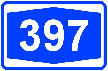 Illustration eines Autobahnschildes der Autobahn 397 in Deutschland	