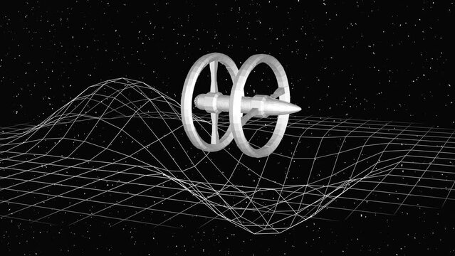 warp motor 3d animation, hyperspace spaceship using spacetime distortion technology for space exploration. can be used to represent astrophysics, relativity theory or gravity waves