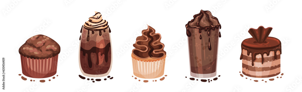 Wall mural Chocolate Dessert as Sweet and Yummy Treat Vector Set