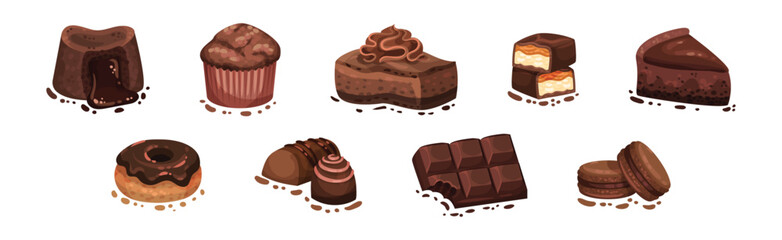 Chocolate Dessert as Sweet and Yummy Treat Vector Set