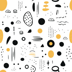 Minimalist doodle seamless pattern. Creative abstract cute trendy style. Texture design modern with basic shapes. Simple kawaii doodle art for print wallpaper, background, fabric, textile.