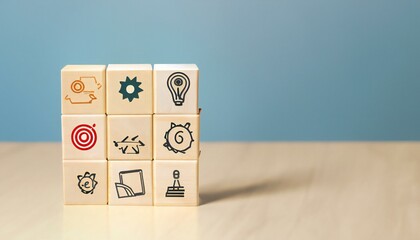 Set of wooden cube blocks on office desk
