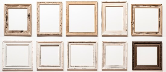 A set of old picture frames displayed on a white background.