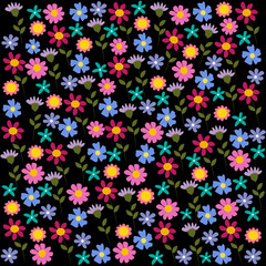 Fototapeta na wymiar Fondo floral de colores alegres sobre negro.