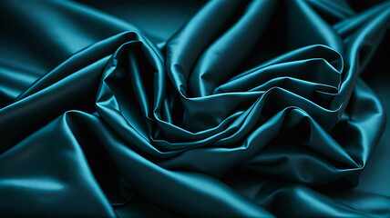 Obraz premium Emerald satin fabric background. Emerald silk fabric background, top view. Wavy, smooth cloth texture. Luxurious emerald ripple fabric pattern.