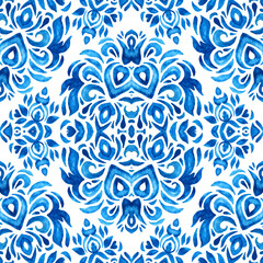 Gorgeous ceramic hand drawn tile seamless ornamental watercolor paint pattern