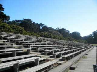 Fototapeta na wymiar Old wooden bleachers in Golden Gate Park