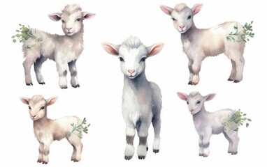 Watercolor baby goat for graphic resources, Generative AI