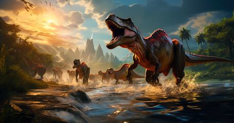 Jurassic Adventure: Dinosaurs in a Tropical Frenzy